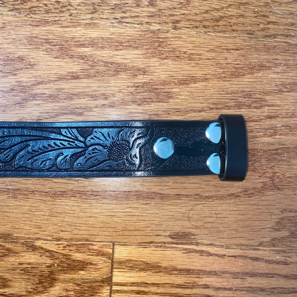 Western Style Black Embossed Leather Belt Without Buckle